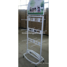 Freistehende 4 Caster Movable Display für Socken, Metall Wire Hooks 2-Wege Customized Socken Display Rack